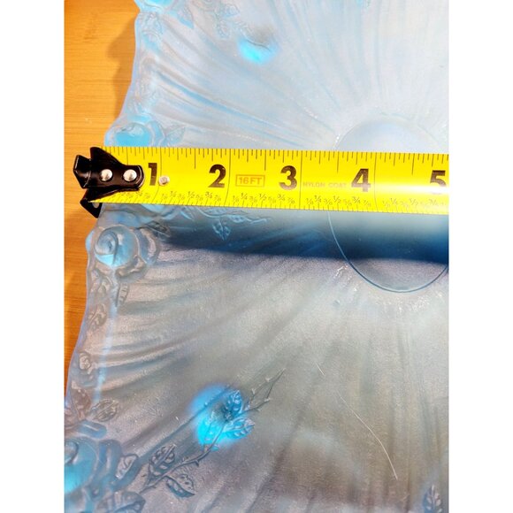 Vintage Tiffin Glass Co Blue UV Reactive Vanity Tray Raised Rose Edges Rare Find - Picture 9 of 10